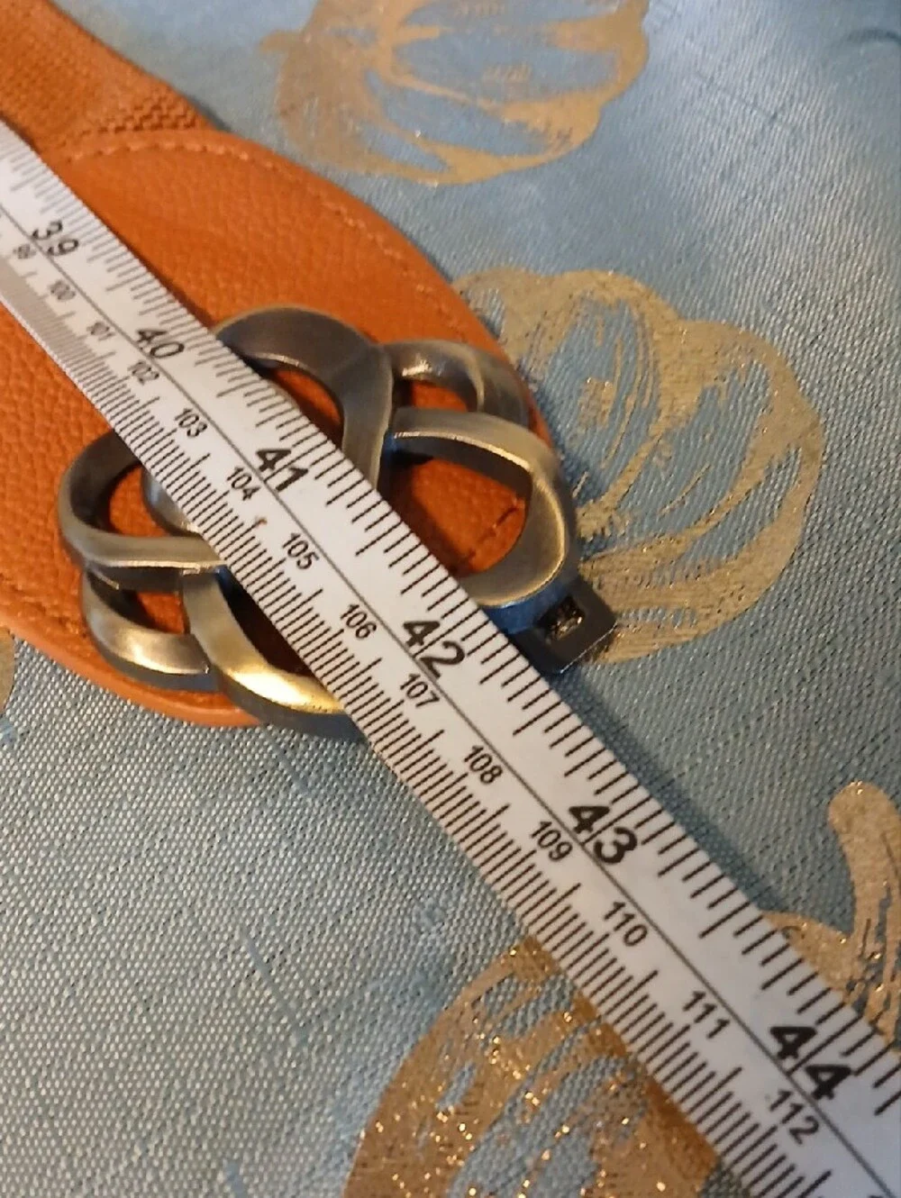 Women's Brown Elastic Stretch Belt with Decorative Silver-Tone Buckles